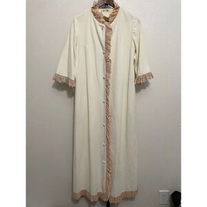Vtg Lori Till Women's Cream Lace Trimmed Robe Housecoat Grandma Traditional